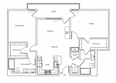 Floor plan for 2 beds, 2 baths, 1390 sqft