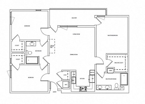 Floor plan for 3 beds, 2 baths, 1484 sqft