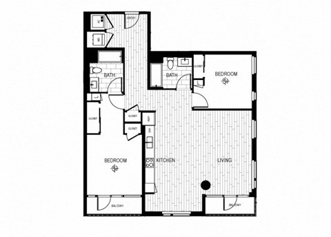 Floor plan for 2 beds, 2 baths, 1243 sqft