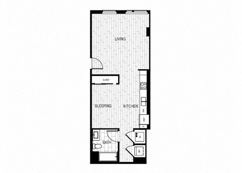 Floor plan for studio, 1 bath, 692 sqft