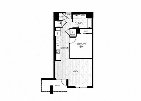Floor plan for 1 bed, 1 bath, 702 sqft