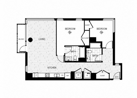 Floor plan for 2 beds, 2 baths, 1148 sqft