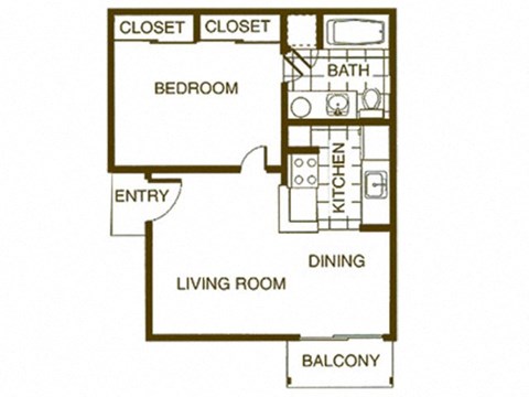 Floor plan for 1 bed, 1 bath, 468 sqft