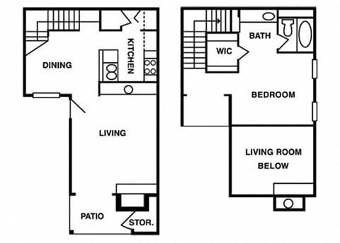 Floor plan for 1 bed, 1 bath, 832 sqft