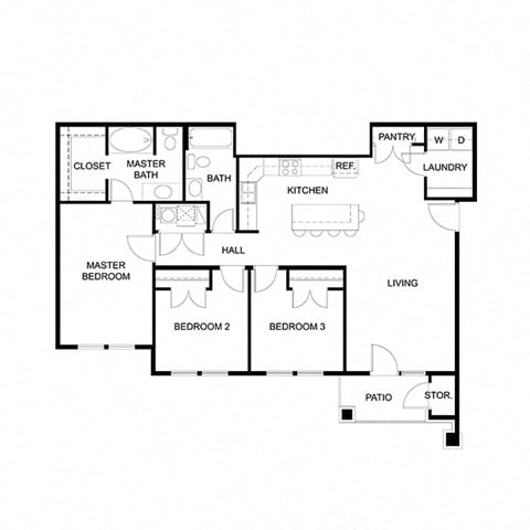 Floor plan for 3 beds, 2 baths, 1248 sqft