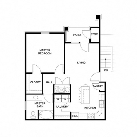 Floor plan for 1 bed, 1 bath, 794 sqft