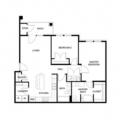 Floor plan for 2 beds, 2 baths, 1057 sqft