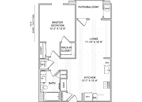 Floor plan for 1 bed, 1 bath, 780 sqft