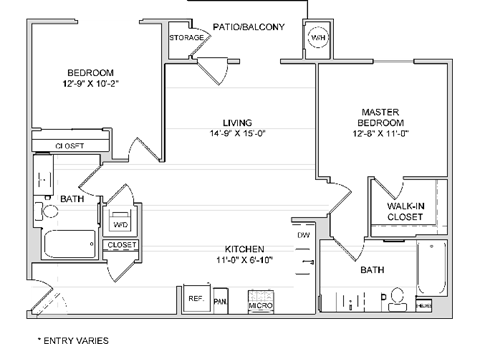 Floor plan for 2 beds, 2 baths, 1112 sqft