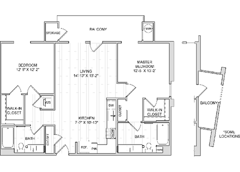 Floor plan for 2 beds, 2 baths, 1140 sqft