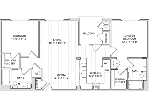 Floor plan for 2 beds, 2 baths, 1191 sqft