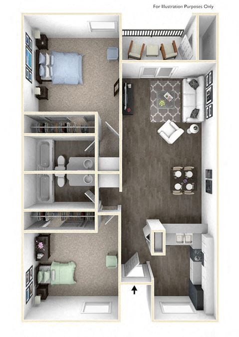 Floor plan for 2 beds, 2 baths, 920 sqft