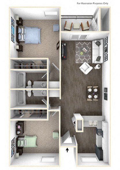 Floor plan for 2 beds, 2 baths, 920 sqft