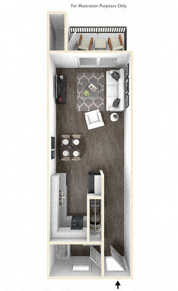 Floor plan for studio, 1 bath, 440 sqft