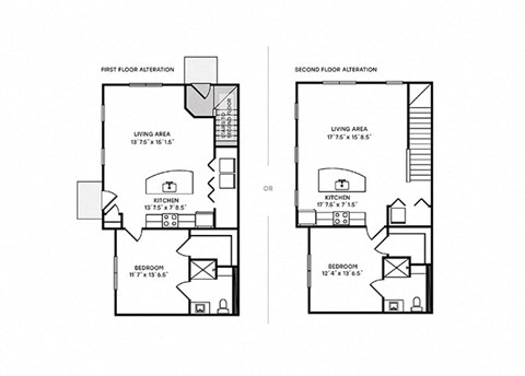 Floor plan for 1 bed, 1 bath, 698 sqft