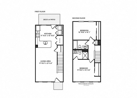 Floor plan for 2 beds, 2 baths, 1024 sqft