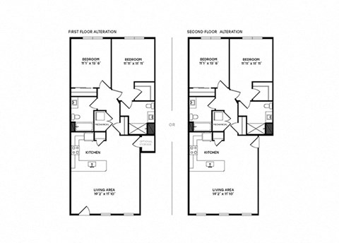 Floor plan for 2 beds, 2 baths, 812 sqft