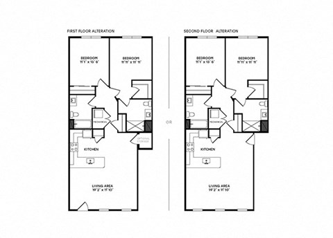Floor plan for 2 beds, 2 baths, 1104 sqft