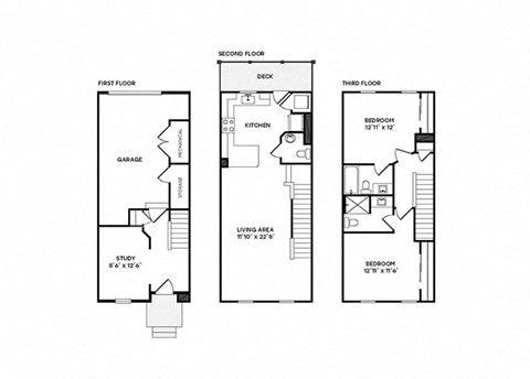 Floor plan for 2 beds, 2.5 baths, 1350 sqft