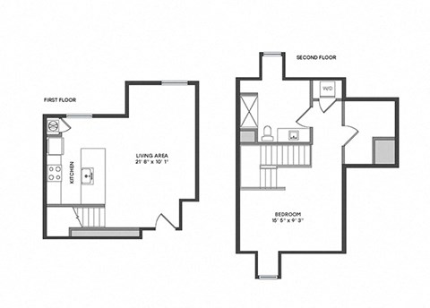 Floor plan for 1 bed, 1 bath, 864 sqft