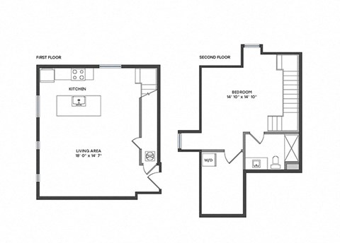 Floor plan for 1 bed, 1 bath, 886 sqft