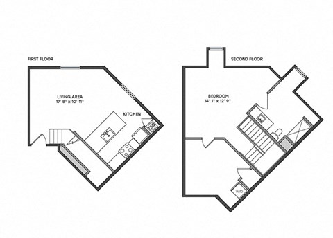Floor plan for 1 bed, 1 bath, 915 sqft