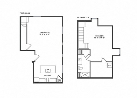 Floor plan for 1 bed, 1 bath, 1055 sqft