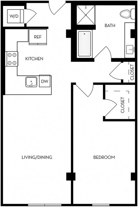 Floor plan for 1 bed, 1 bath, 776 sqft