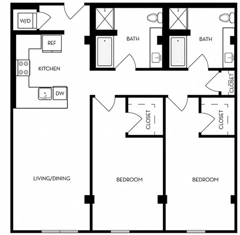 Floor plan for 2 beds, 2 baths, 1174 sqft