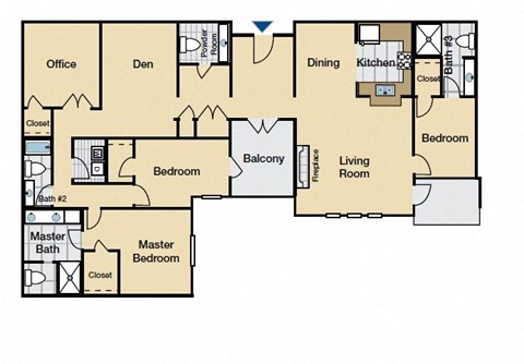 Floor plan for 3 beds, 3.5 baths, 2494 sqft