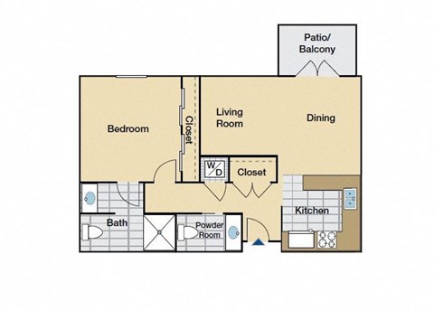 Floor plan for 1 bed, 1 bath, 788 sqft