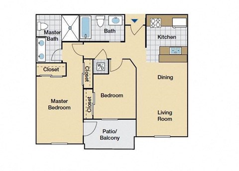 Floor plan for 2 beds, 2 baths, 898 sqft