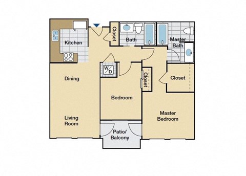 Floor plan for 2 beds, 2 baths, 946 sqft