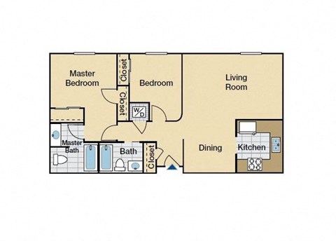 Floor plan for 2 beds, 2 baths, 995 sqft