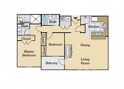 Floor plan for 2 beds, 2 baths, 1192 sqft