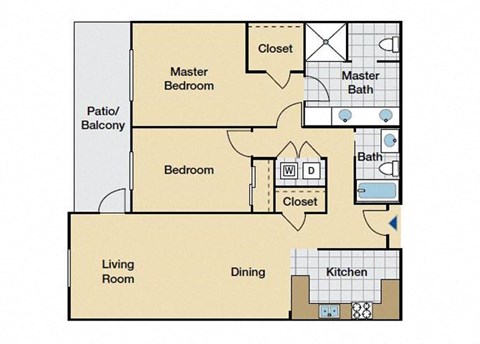 Floor plan for 2 beds, 2 baths, 1225 sqft