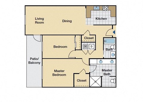 Floor plan for 2 beds, 2 baths, 1232 sqft