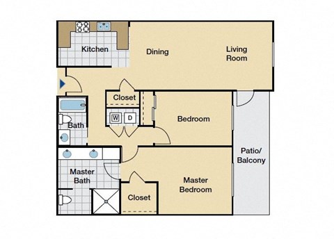 Floor plan for 2 beds, 2 baths, 1388 sqft