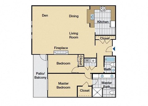 Floor plan for 2 beds, 2 baths, 1772 sqft