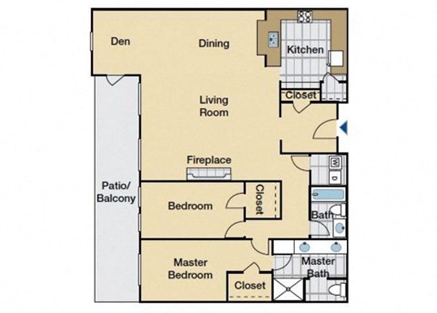 Floor plan for 2 beds, 2 baths, 1949 sqft