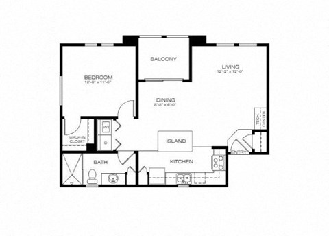 Floor plan for 1 bed, 1 bath, 703 sqft