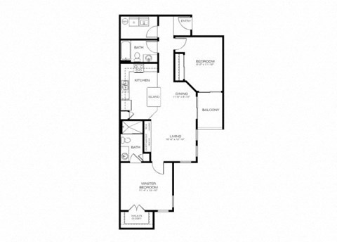 Floor plan for 2 beds, 2 baths, 995 sqft