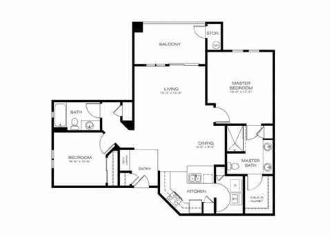 Floor plan for 2 beds, 2 baths, 1103 sqft