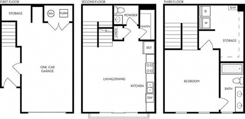 Floor plan for 1 bed, 1 bath, 1030 sqft