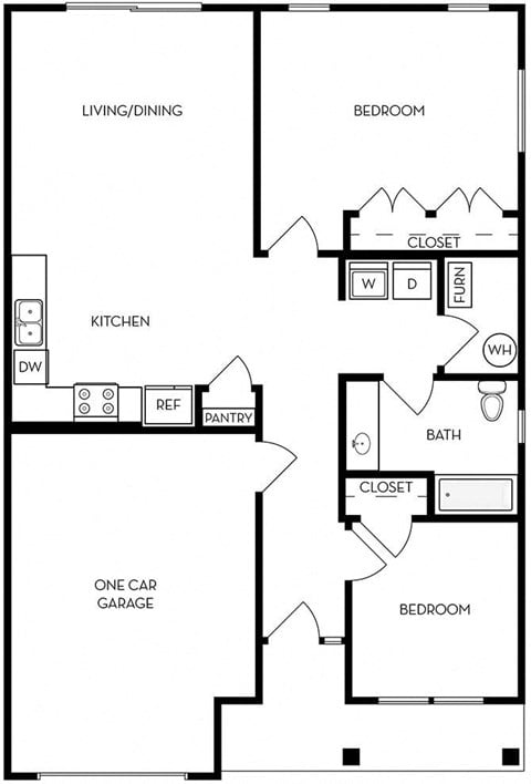Floor plan for 2 beds, 1 bath, 1200 sqft