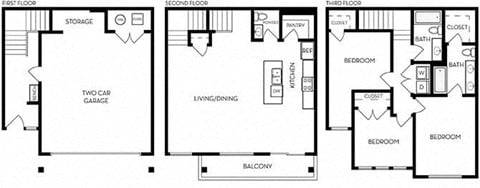 Floor plan for 3 beds, 2 baths, 1628 sqft