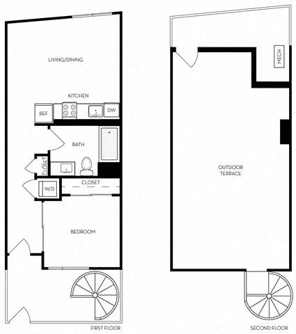 Floor plan for studio, 1 bath, 643 sqft