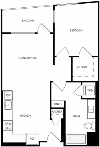 Floor plan for 1 bed, 1 bath, 813 sqft
