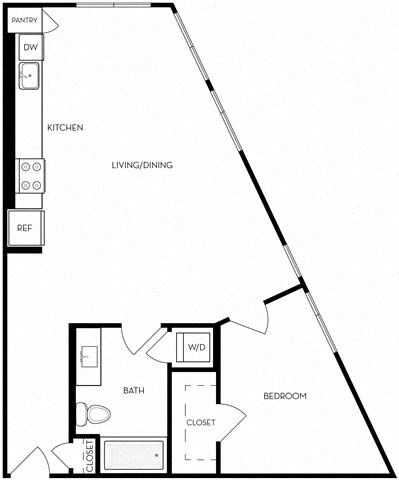 Floor plan for 1 bed, 1 bath, 854 sqft