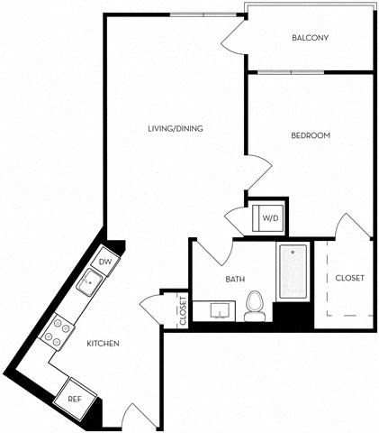 Floor plan for 1 bed, 1 bath, 823 sqft